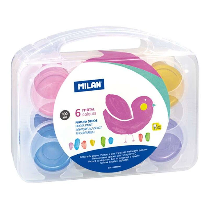 Milan Pack de 6 Botes de Pintura para Dedos - 100ml - Facil Aplicacion - Mezclable - Colores Metalizados Surtidos 1