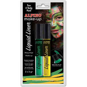 Alpino Make-up Liquid Liner Pack con 2 Botes de Maquillaje Liquido con Aplicador - Se Lava con Agua - Testado Dermatologicamente - Colores Amarillo y 