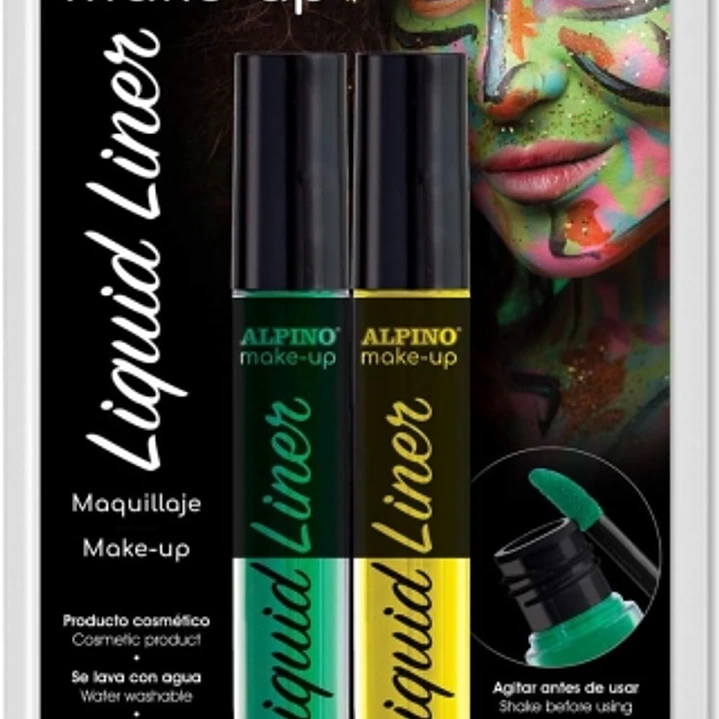 Alpino Make-up Liquid Liner Pack con 2 Botes de Maquillaje Liquido con Aplicador - Se Lava con Agua - Testado Dermatologicamente - Colores Amarillo y  1