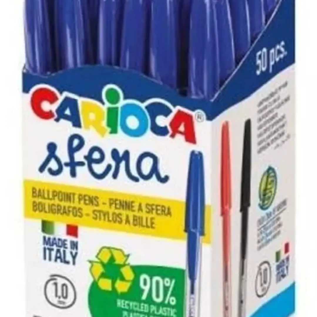 Carioca Sfera Boligrafos - Punta Ø 1mm - Escritura Super Deslizante - Fabricado con 90% de Plastico Reciclado - Color Azul 1