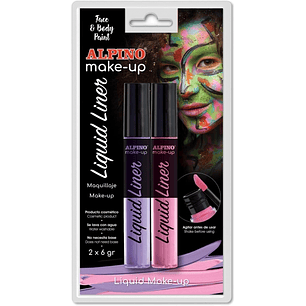Alpino Make-up Liquid Liner Pack con 2 Botes de Maquillaje Liquido con Aplicador - Se Lava con Agua - Testado Dermatologicamente - Colores Rosa y Lila
