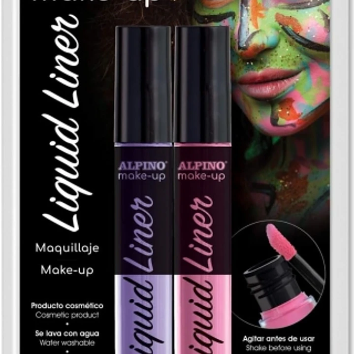 Alpino Make-up Liquid Liner Pack con 2 Botes de Maquillaje Liquido con Aplicador - Se Lava con Agua - Testado Dermatologicamente - Colores Rosa y Lila 1