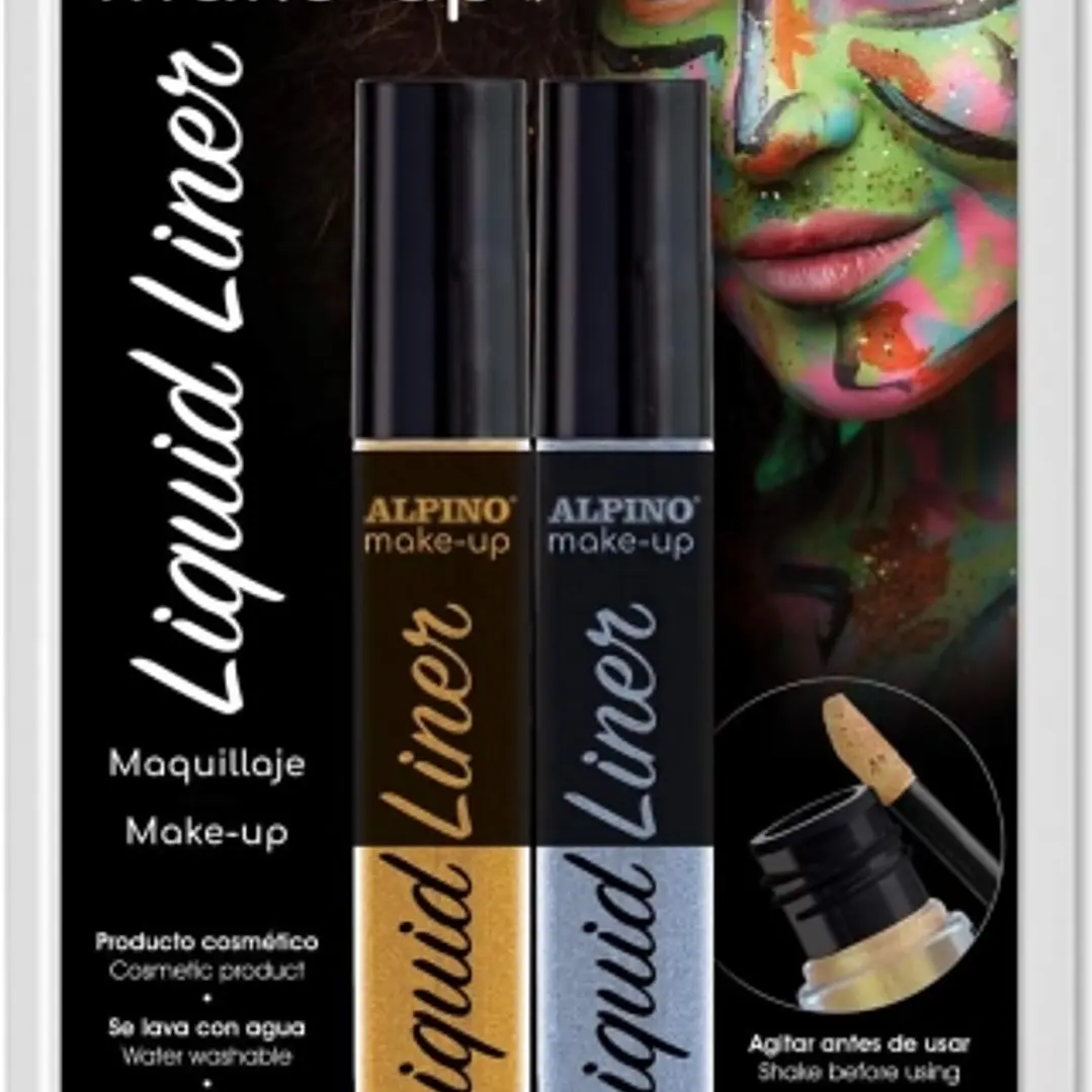 Alpino Make-up Liquid Liner Pack con 2 Botes de Maquillaje Liquido con Aplicador - Se Lava con Agua - Testado Dermatologicamente - Colores Oro y Plata 1