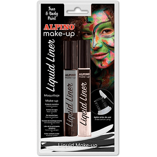 Alpino Make-up Liquid Liner Pack con 2 Botes de Maquillaje Liquido con Aplicador - Se Lava con Agua - Testado Dermatologicamente - Colores Blanco y Ne