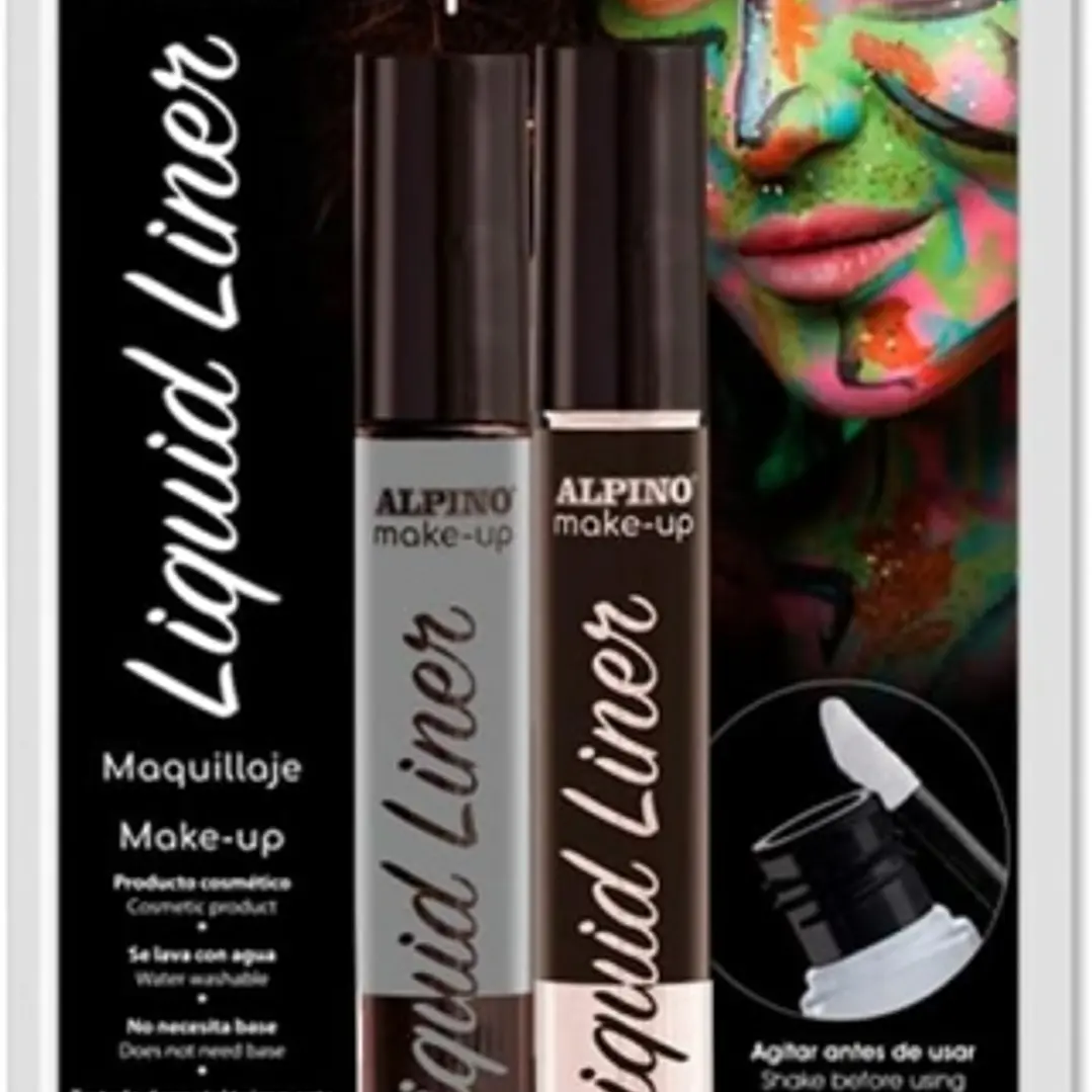 Alpino Make-up Liquid Liner Pack con 2 Botes de Maquillaje Liquido con Aplicador - Se Lava con Agua - Testado Dermatologicamente - Colores Blanco y Ne 1
