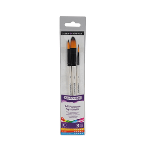 Daler Rowney Graduate Pack de 3 Pinceles para Acuarelas - Pelo Sintetico - Mango Corto