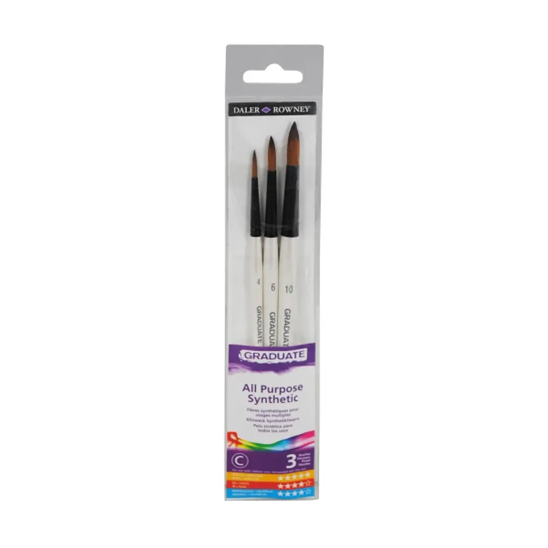 Daler Rowney Graduate Pack de 3 Pinceles Multitecnica - Pelo Sintetico - Mango Corto 1