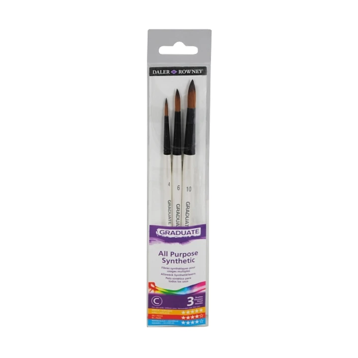 Daler Rowney Graduate Pack de 3 Pinceles Multitecnica - Pelo Sintetico - Mango Corto 1