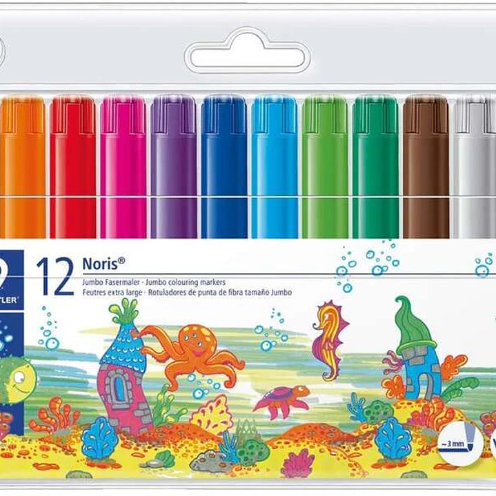 Staedtler Noris 340 Pack de 12 Rotuladores de Gran Tamaño - Trazo 3mm Aprox - Lavable Facilmente - Tinta Base de Agua - Colores Surtidos 1
