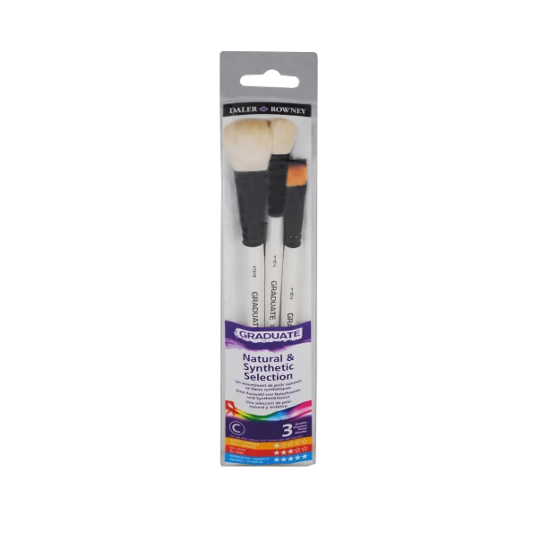 Daler Rowney Graduate Pack de 3 Pinceles para Acuarelas - Pelo Sintetico y de Cabra - Mango Corto 1