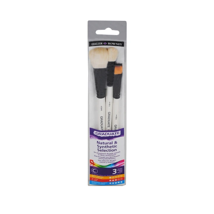 Daler Rowney Graduate Pack de 3 Pinceles para Acuarelas - Pelo Sintetico y de Cabra - Mango Corto 1