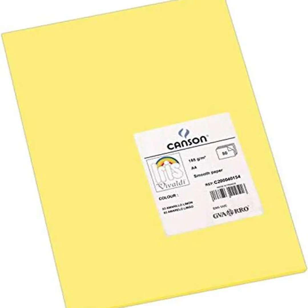 Canson Guarro Pack de 50 Cartulinas Iris A4 de 185g - 21x29.7cm - Color Amarillo Limon 1