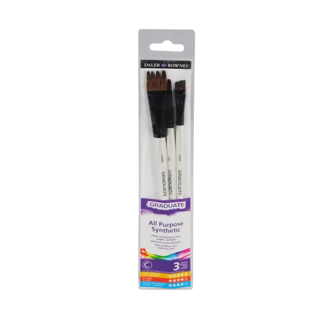 Daler Rowney Graduate Pack de 3 Pinceles Multitecnica - Pelo Sintetico - Mango Corto 1