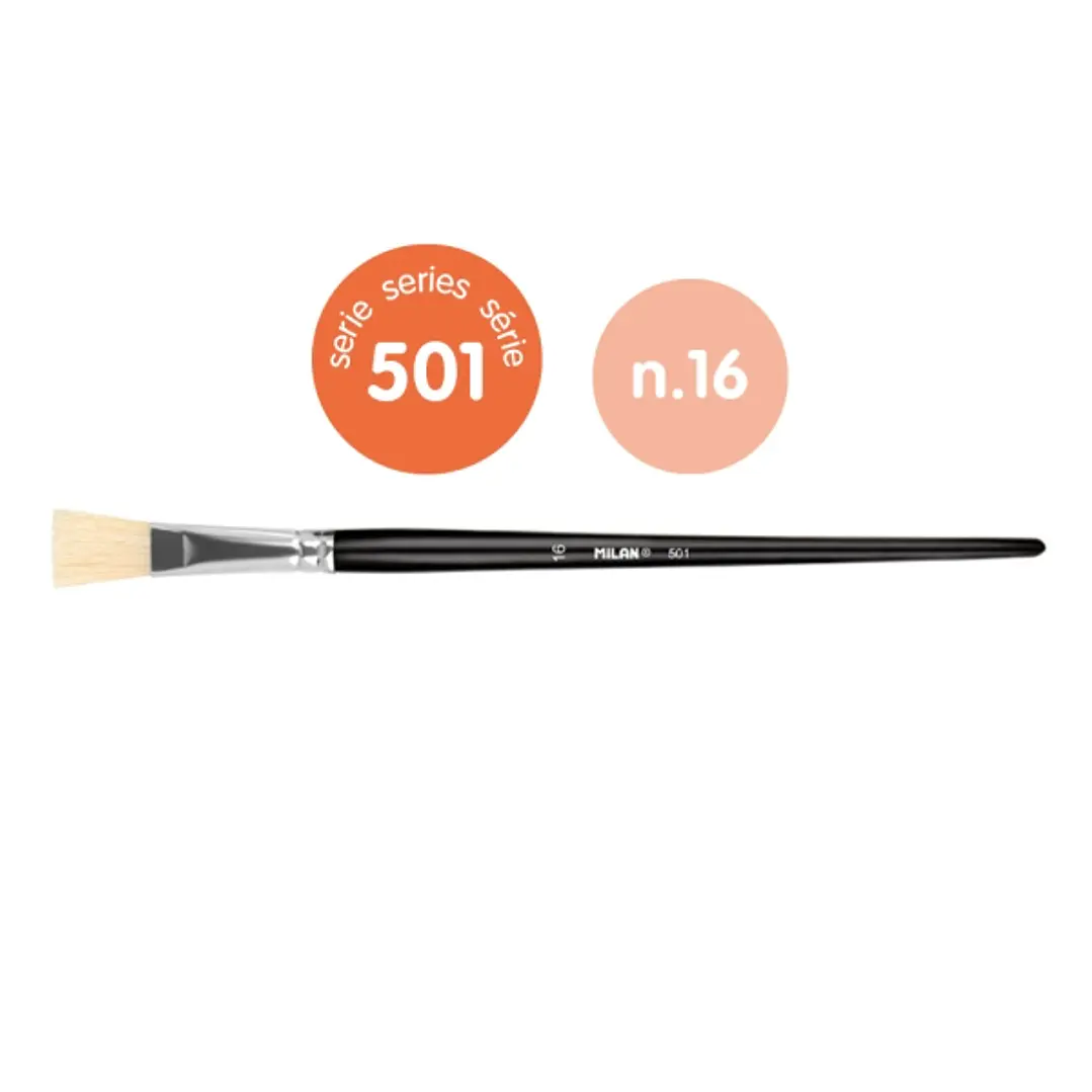 Milan 501 Pack de 4 Pinceles Planos Numero 16 - Bolsa con Colgador - Cerda Natural - Color Negro 1