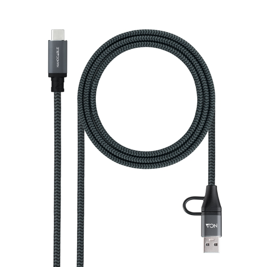 Nanocable Cable USB 3.2 Gen2x2 5A/100W - USB-C + USB-A/M a USB-C/M - 2m - Color Gris 1