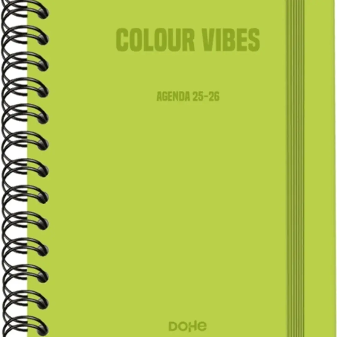 Dohe Colour Vibes Agenda Escolar 25/26 Espiral Wireo A5 - Semana Vista - Papel 80g/m2 - 4 Hojas de Pegatinas - Cubierta de Carton Plastificado - Cier 1