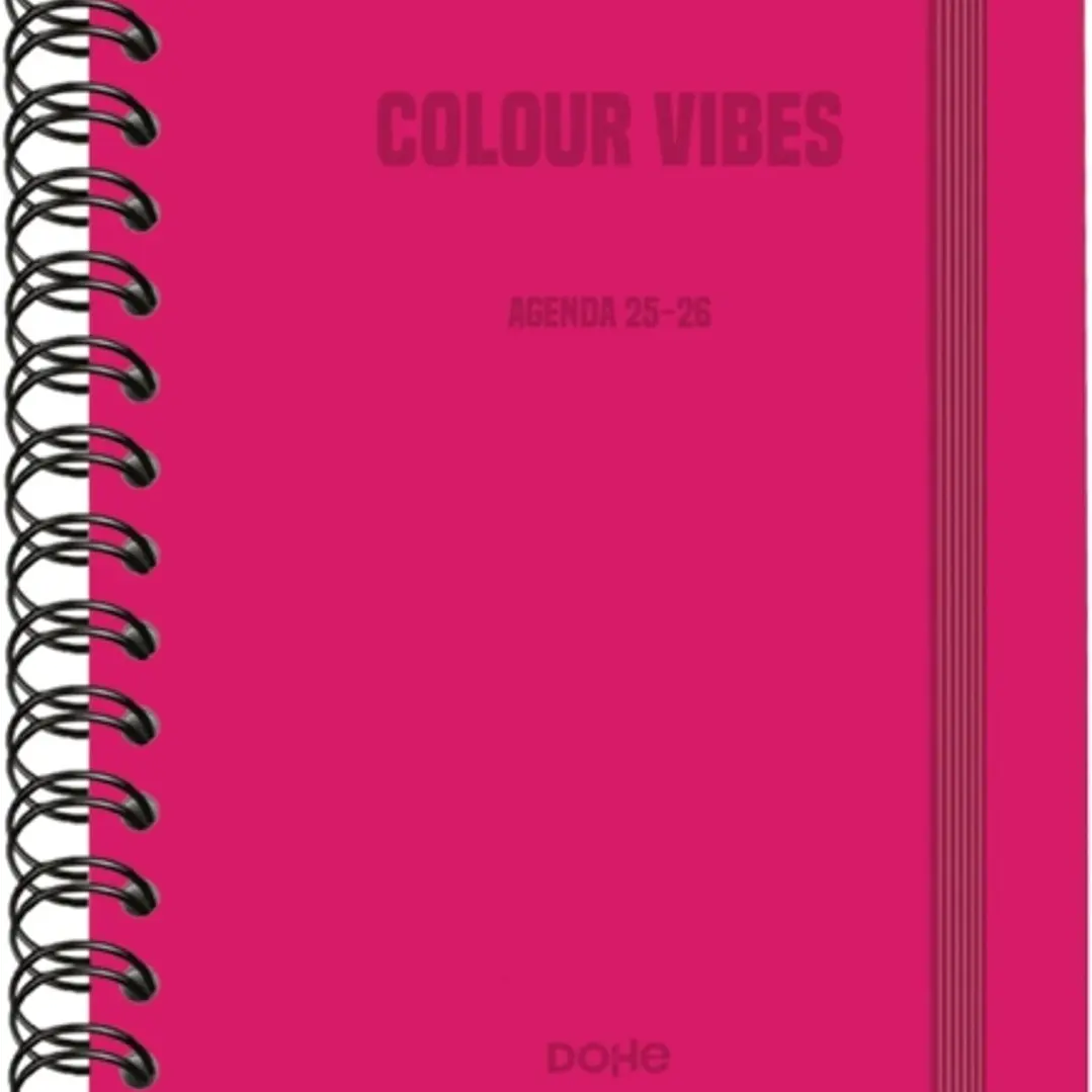 Dohe Colour Vibes Agenda Escolar 25/26 Espiral Wireo A5 - Semana Vista - Papel 80g/m2 - 4 Hojas de Pegatinas - Cubierta de Carton Plastificado - Cier 1