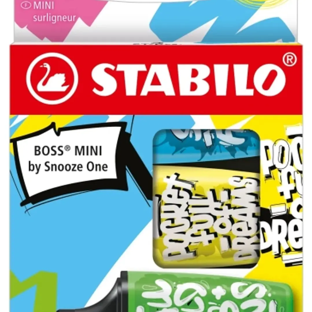 Stabilo Boss Mini by Snooze One Pack de 3 Mini Marcadores Fluorescentes - Trazo entre 2 y 5mm - Tinta con Base de Agua - Antisecado - Colores Surtidos 1