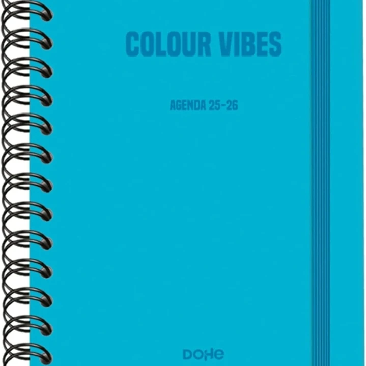 Dohe Colour Vibes Agenda Escolar 25/26 Espiral Wireo A5 - Semana Vista - Papel 80g/m2 - 4 Hojas de Pegatinas - Cubierta de Carton Plastificado - Cier 1