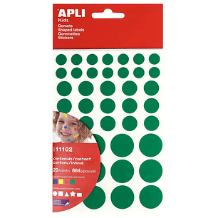 Apli Gomets Adhesivo Removible - 864 Gomets por Bolsa - Diferentes Colores, Formas y Tamaños - Desarrollo de Habilidades - Normas EN-71 y FSC