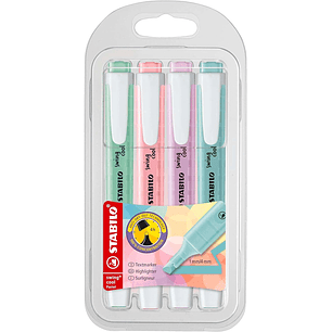 Stabilo Swing Cool Pastel Pack de 4 Marcadores Fluorescentes - Cuerpo Plano - Punta Biselada - Trazo entre 1 y 4mm - Tinta con Base de Agua - Colores 