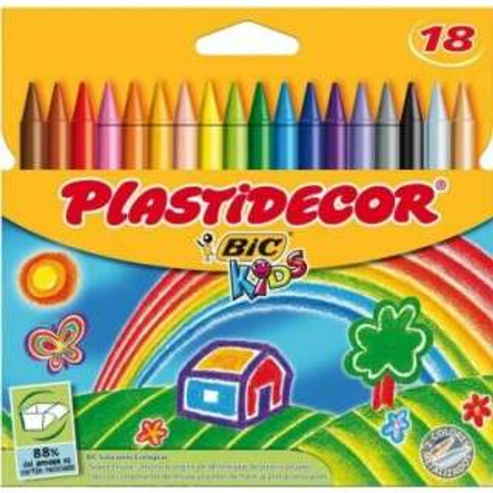 Bic Kids Plastidecor Caja de 18 Lapices de Cera - Extraresistentes - Facil de Sacar Punta - No Mancha 1
