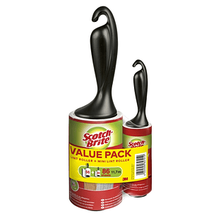 Scotch-Brite Everyday Clean Rodillo Quitapelusas Adhesivo - 56 Hojas - Incluye Rodillo Mini para Uso Diario de 30 Hojas - Color Negro