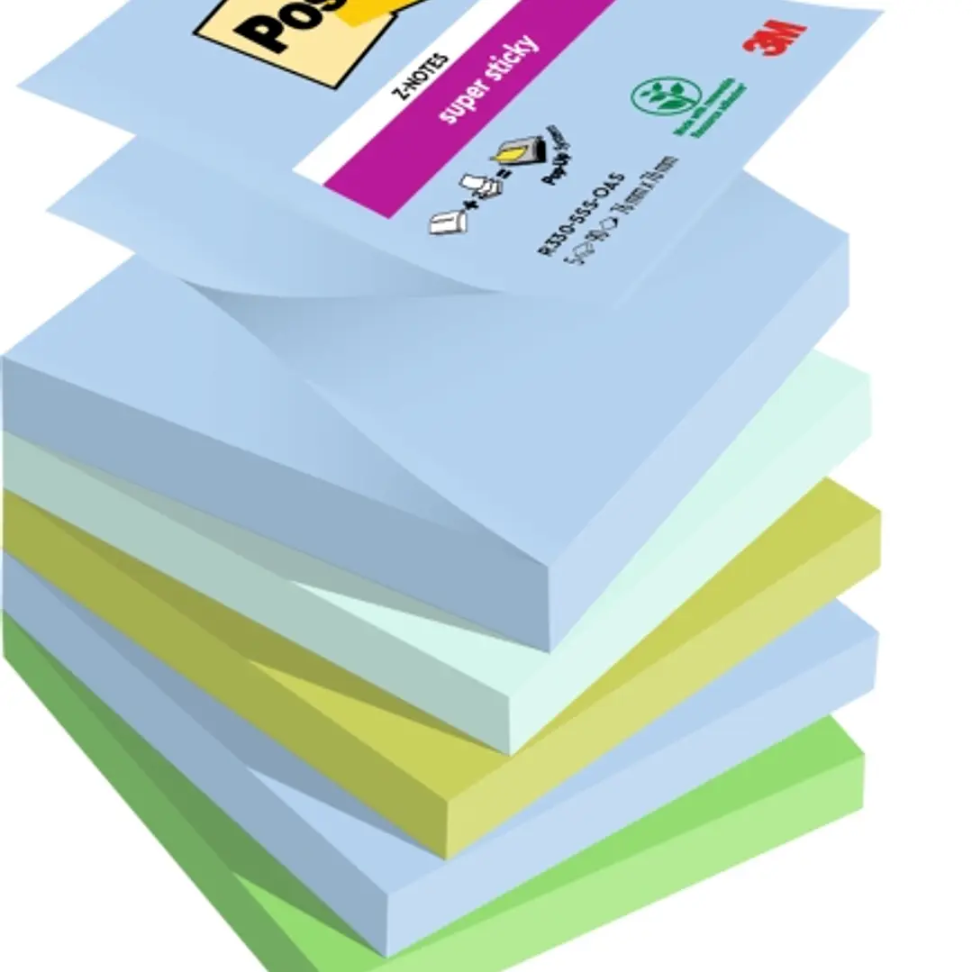 Post-It Super Sticky Pack de 5 Blocs de 90 Notas Adhesivas Reposicionables - Forma Cuadrada - 76x76mm - en Zig-Zag - Colores Surtidos 1