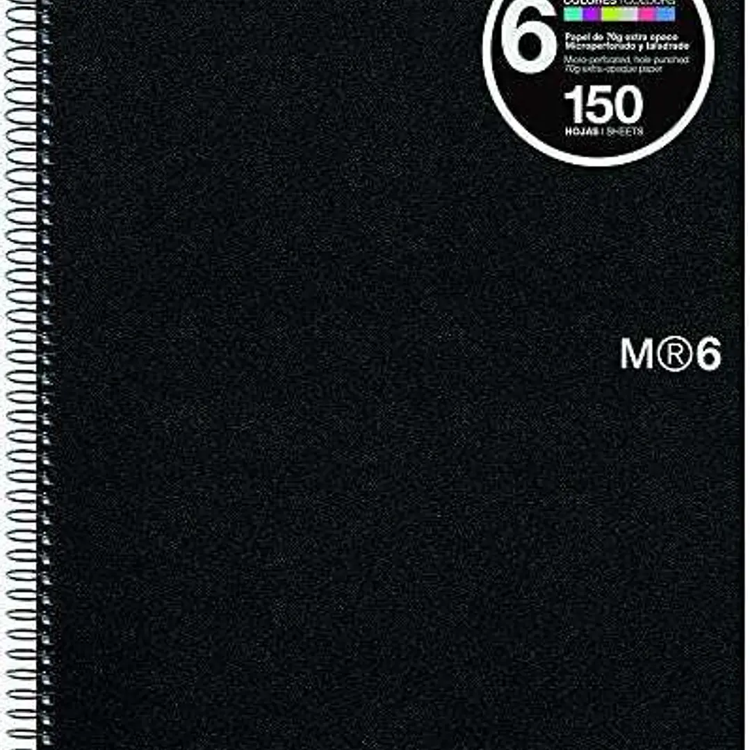Miquel Rius Notebook6 Cuaderno de Espiral Formato A4 Horizontal 7mm - 150 Hojas de 70gr Microperforadas con 4 Taladros - Cubiertas de Polipropileno -  1
