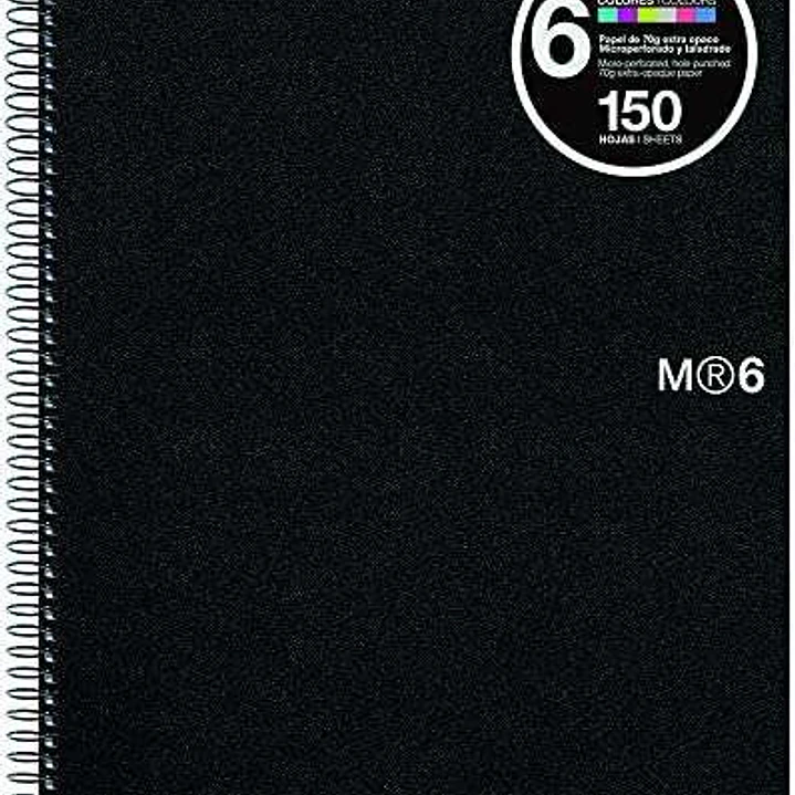 Miquel Rius Notebook6 Cuaderno de Espiral Formato A4 Horizontal 7mm - 150 Hojas de 70gr Microperforadas con 4 Taladros - Cubiertas de Polipropileno -  1