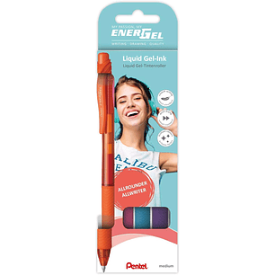 Pentel EnerGel X Pack de 4 Boligrafos de Bola Retractiles Tinta Gel - Punta 0.7mm - Trazo 0.35mm - Recargable - Grip de Agarre - 50% de Materiales Rec