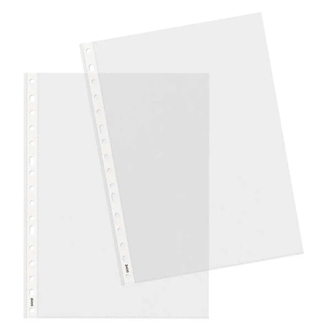 Dohe 100 Fundas Multitaladro de 16 Perforaciones - 100x100mm - Polipropileno Transparente Piel de Naranja y Cristal de Diversas Calidades 1