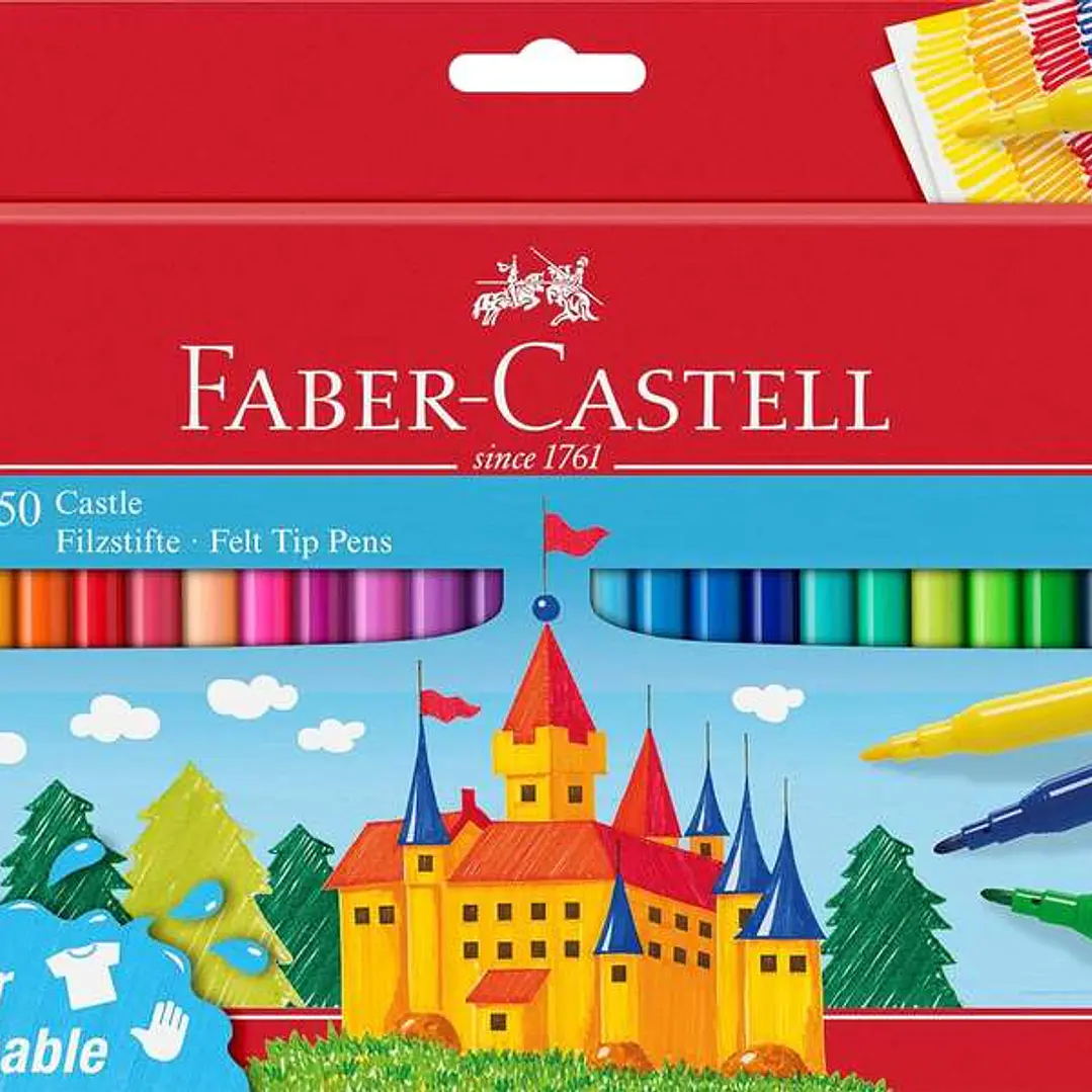Faber-Castell Castle Pack de 50 Rotuladores - Tinta con Base de Agua Lavable - Colores Surtidos 1