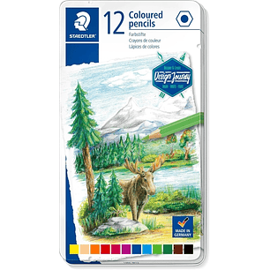 Staedtler 146C Caja Metalica con 12 Lapices de Colores - Mina Suave - Colores Surtidos