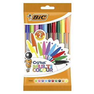 Bic Cristal Multicolour Pack de 10 Boligrafos de Bola - Punta Redonda de 1.6mm - Trazo 0.42mm - Tinta con Base de Aceite - Colores Surtidos