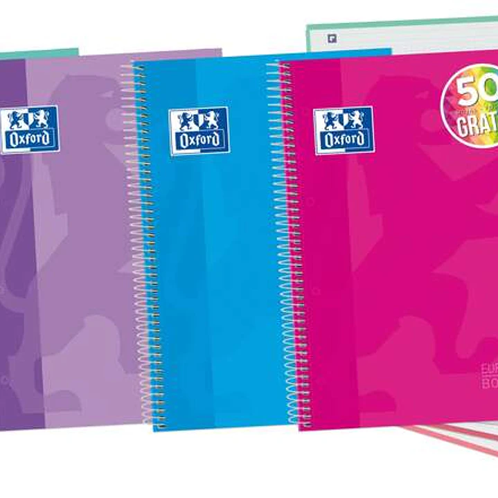 Oxford Europeanbook 5 Cuaderno Espiral Formato A4+ Cuadriculado 5x5mm - 120 Hojas - Tapa Extradura acabado Brillante - 5 Bandas de Color - Colores Sur 1