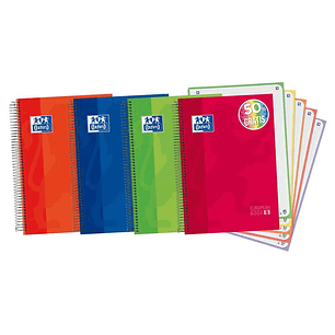 Oxford Europeanbook 5 Cuaderno Espiral Formato A4+ Cuadriculado 5x5mm - 120 Hojas - Tapa Extradura acabado Brillante - 5 Bandas de Color - Colores Sur