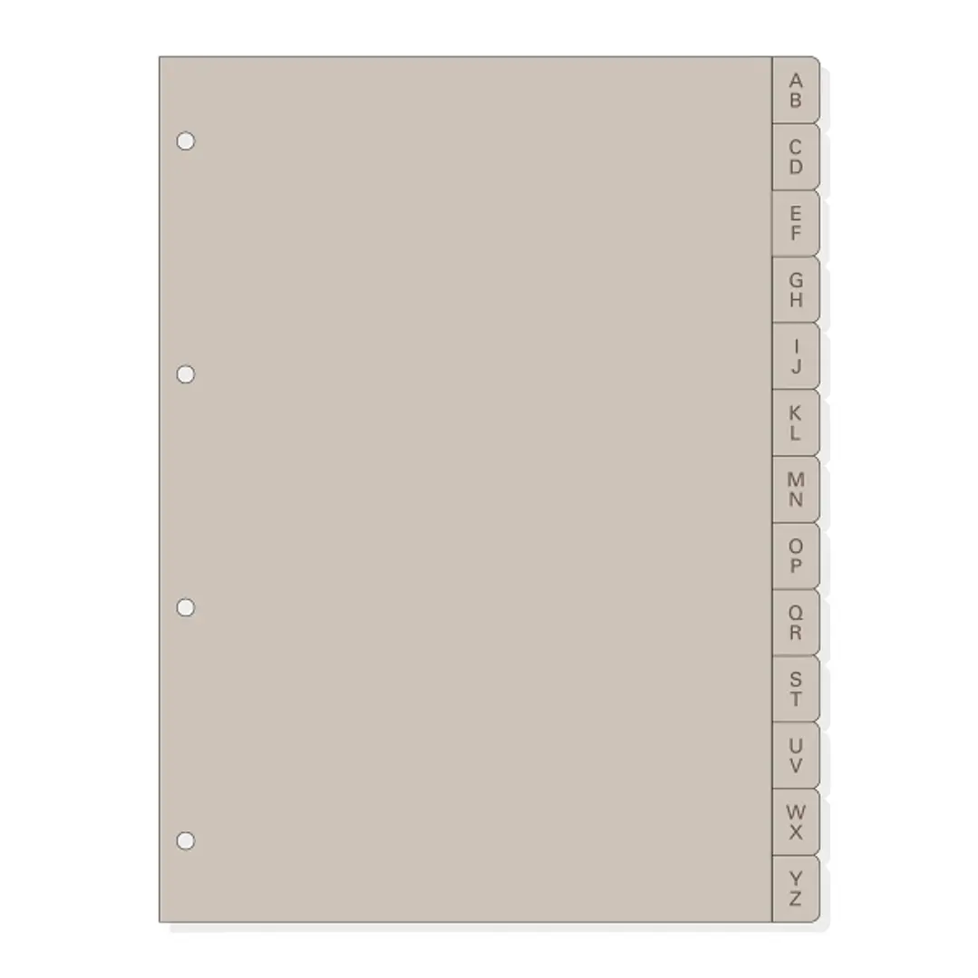 Finocam R4064 Indice Alfabetico para Agendas Open - 13 Solapas - Formato A4 - 220x2x297mm - PVC - Color Beige Grisaceo 1