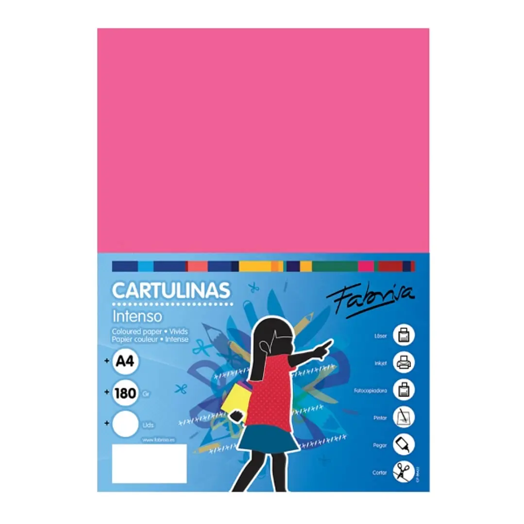 Fabrisa Pack de 50 Cartulinas 180 g/m² - Tamaño A4 - Color Fucsia 1