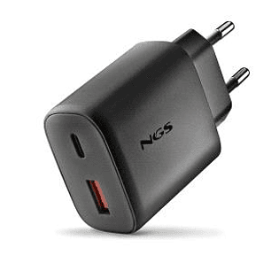 NGS ERA 45W Cargador de Pared Ultrarrapido GaN - 1 USB-C y 1 USB-A - Color Negro