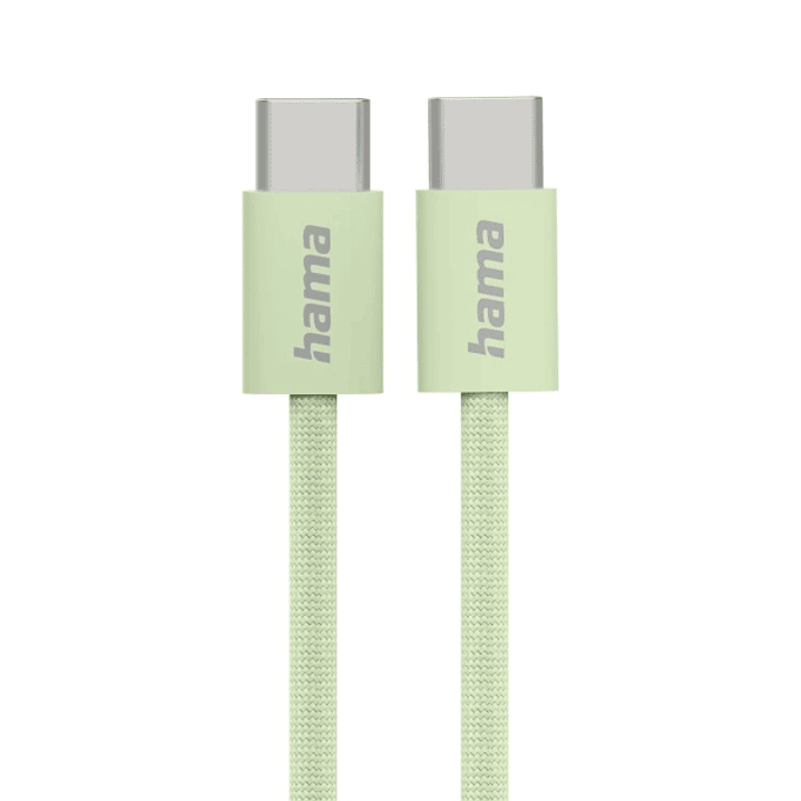 Hama Fabric Cable USB-C Macho - Potencia Maxima 60W - Longitud 1m - Nailon - Velocidad hasta 480Mbps - Blindado - Color Verde Pastel 1