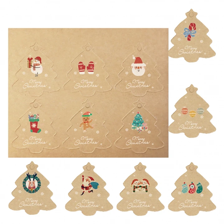 Dohe Navidad Kraft Pack de 48 Etiquetas para Regalos - Diseños Navidad - Tamaño 4,5x5cm - Troqueladas sobre Cartulina - Incluyen Cordon 1