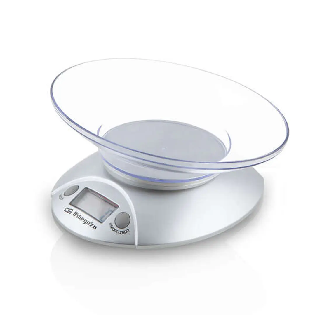 Orbegozo PC 1009 Bascula de Cocina Electronica - Display LCD - BOL Transparente - Capacidad 3Kg - Precision 1g - Unidades Gr/Kg/Oz/Lb - Bateria Inclui 1