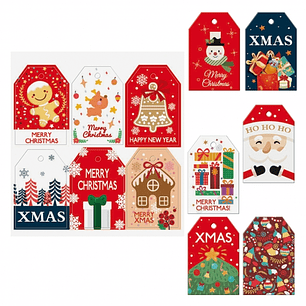 Dohe Navidad Pack de 48 Etiquetas para Regalos - Diseños Navidad - Tamaño 4,6x6,8cm - Troqueladas sobre Cartulina - Incluyen Cordon