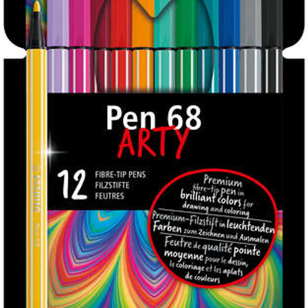 Stabilo Pen 68 Arty Pack de 12 Rotuladores - Punta de Fibra - Trazo de 1mm aprox. - Tinta a Base de Agua - Capuchon Ventilado - Colores Surtidos 1
