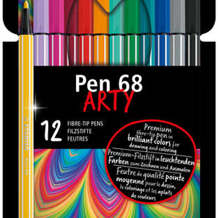 Stabilo Pen 68 Arty Pack de 12 Rotuladores - Punta de Fibra - Trazo de 1mm aprox. - Tinta a Base de Agua - Capuchon Ventilado - Colores Surtidos 1