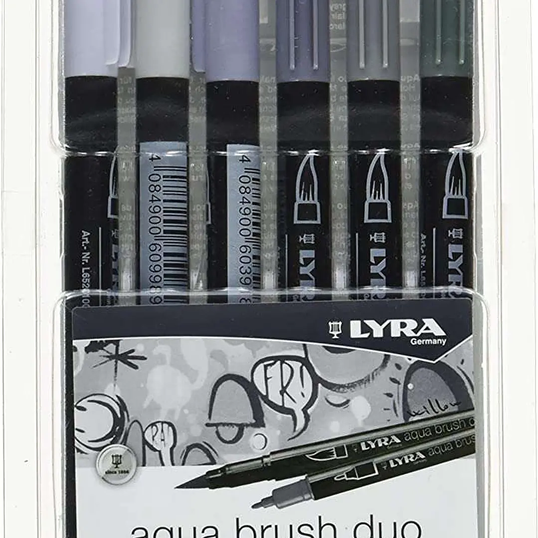 Lyra Aqua Brush Duo Pack 6 Rotuladores de Doble Punta - Trazos 1-5 y 1mm - Tinta Base de Agua - Colores Tonos Grises 1