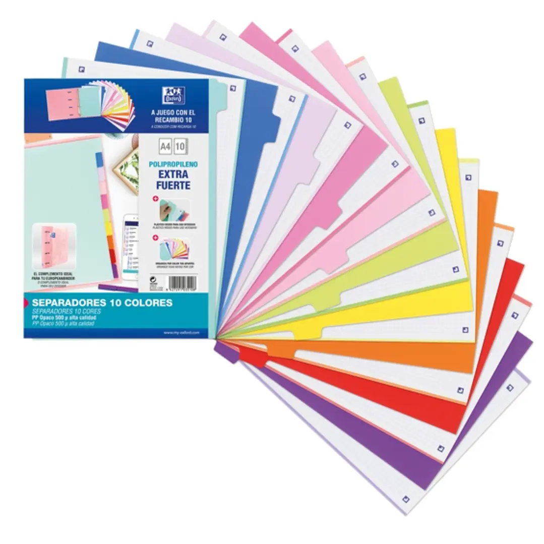 Oxford Strongline A4 Separadores - 10 Posiciones - Colores Diferentes - 4 Taladros - Plastico Opaco - 500 Micras 1