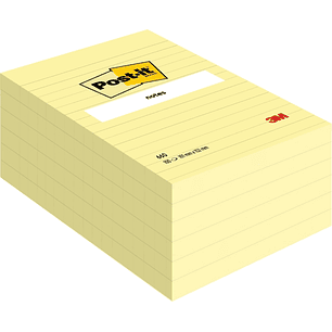 Post-It Pack de 6 Blocs de 100 Notas Adhesivas Reposicionables - Forma Rectangular - 101x152mm - Color Amarillo Claro