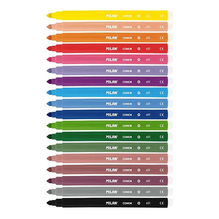 Milan Pack de 18 Rotuladores - Punta Conica 5mm - Tinta al Agua - Lavable - Colores Surtidos 1